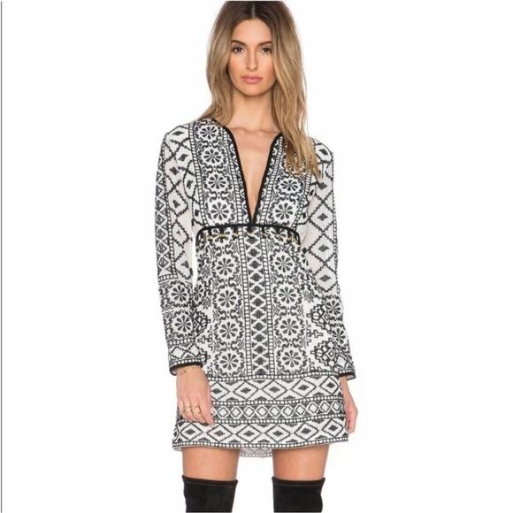 Antik Batik | Ida Mini Dress Cream Black Embroidered Tassels Boho Summer XS - Picture 3 of 15